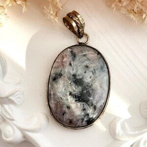 Lilac Charoite Oval Gemstone Gold Vermeil Sterling Silver 925 Vintage Pendant